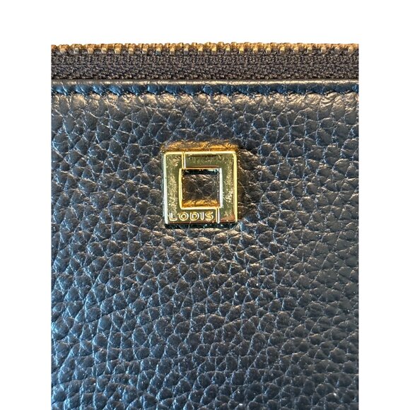 Lodis Wristlet Black Pebbled Leather 5" X 8" Wallet Goldtone With Strap - Picture 5 of 8